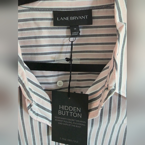 Lane Bryant Pink & Gray Hidden Button Down Tailored Shirt  Aspen Stripe Size 14 - Picture 5 of 5